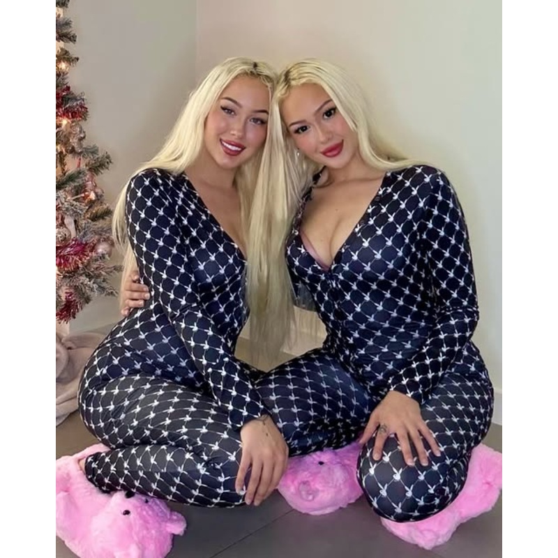 Playboy Bunny Cozy Lounge Union Suit black/white xs