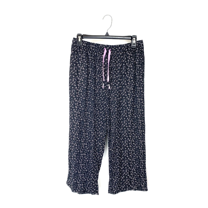 Black and White Dotted Print Cropped Pajama Pants – Small small