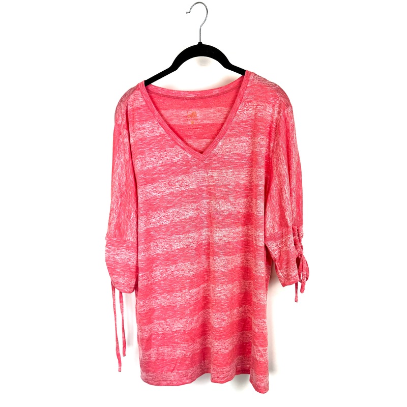 Coral Stripped V-Neck Short Sleeve Top- Size 14/16