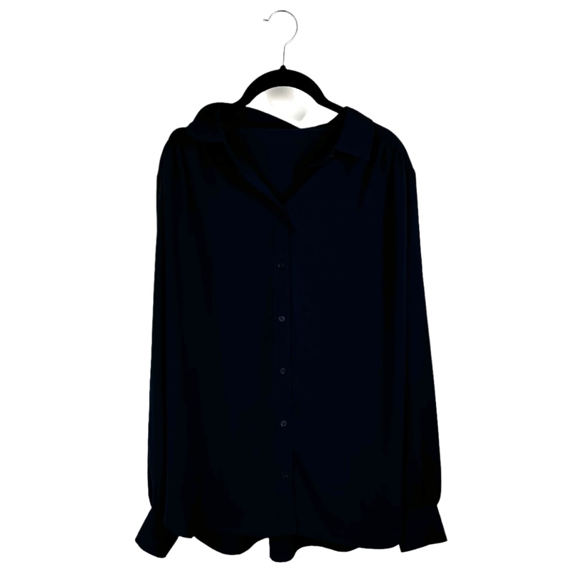Navy Blue Button-Down Blouse – Medium