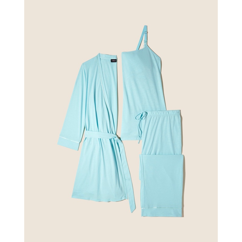 Pyjama D’Allaitement 3 Pices Avec Peignoir Maldives/Lagoon Mint S