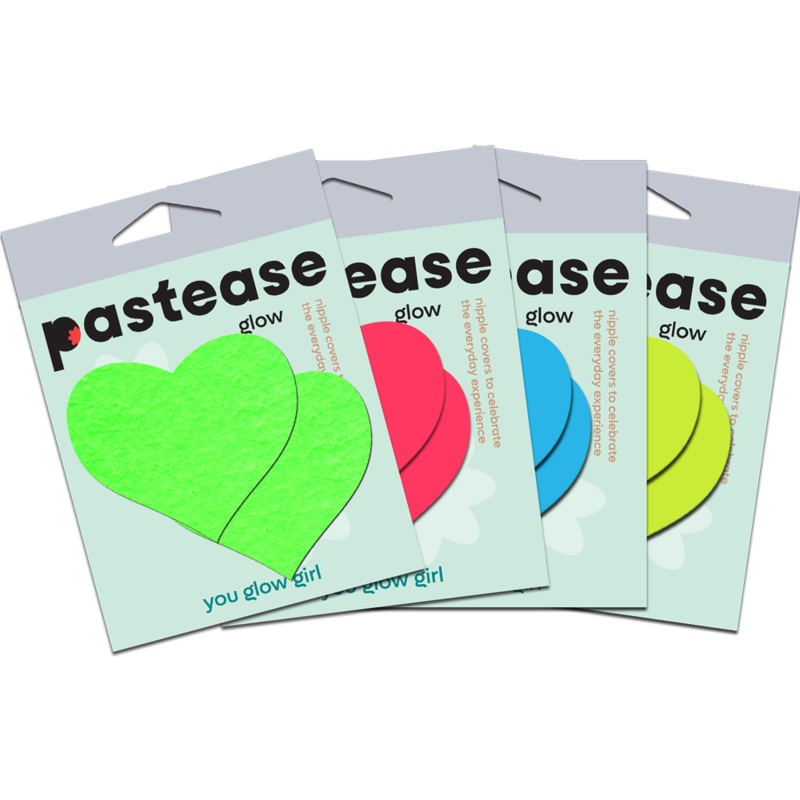 Love: Glow in the Dark Neon Heart Pasties Nipple Covers by Pastease Neon Pink