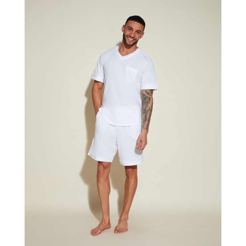 Conjunto De Pijama Para Hombre Con Camisa De Manga Corta Y Pantalones Cortos White/White S
