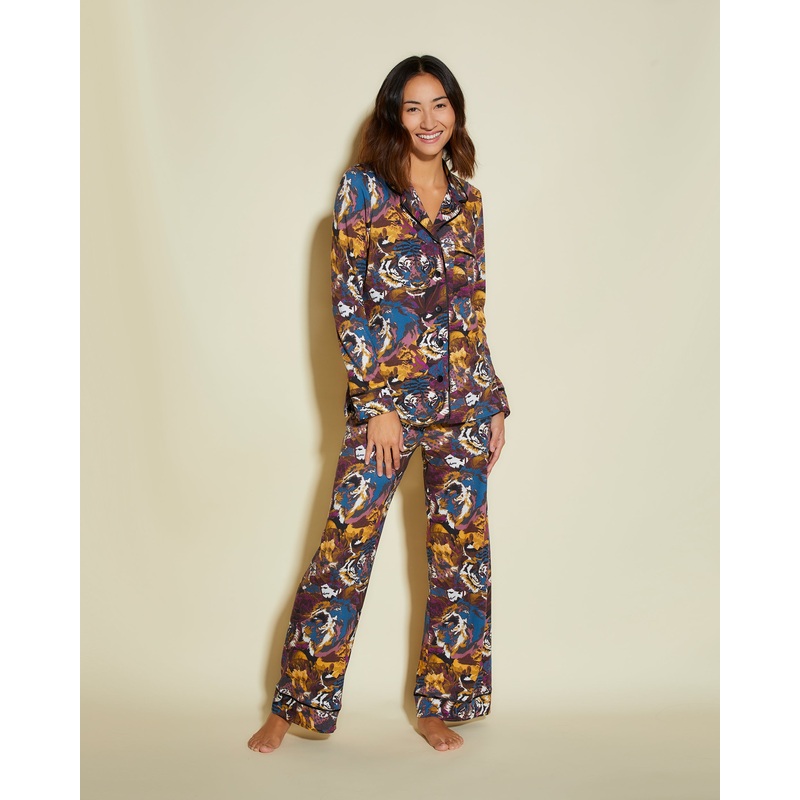 Conjunto De Pijama Petite Estampado Con Camisa De Manga Larga Y Pantalones Africa Tiger/Black PS