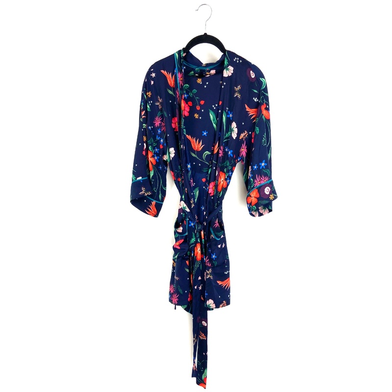 Navy Blue Floral Printed Robe – Small