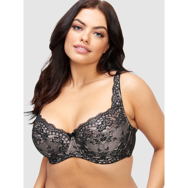Voluptuous Full Figure Push Up Bra Black 34 D