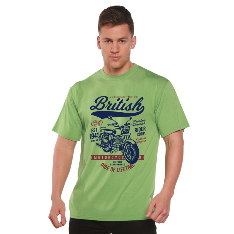British Motorcycle Men’s Bamboo Viscose/Organic Cotton Short Sleeve Graphic T-Shirt Medium Black