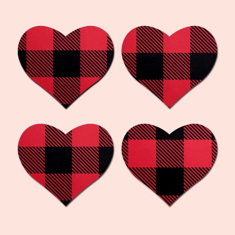 Petites: Two-Pair Small Buffalo Plaid Hearts Nipple Pasties by Pastease