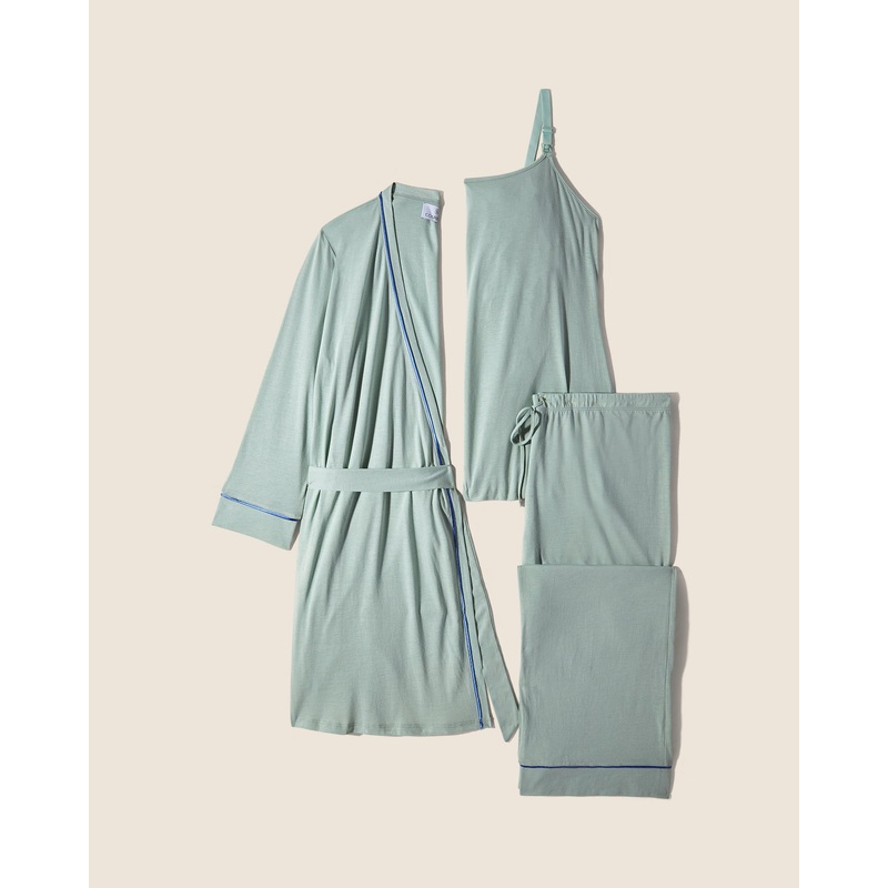Pigiama Da Allattamento  3 Pezzi Con Vestaglia Verde Umbria/Portofino Blue S