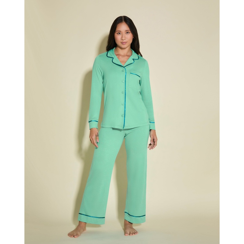 Pigiama Petite Con Top A Maniche Lunghe E Pantaloni Ghana Green/Udaipur Blue PS