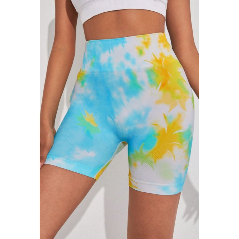 Tie-Dye Wide Waistband Sports Shorts Light Blue S