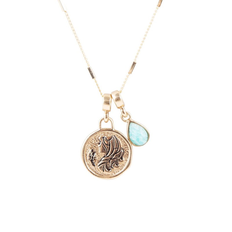 Virgo – Zodiac Blue Amazonite Golden Charm Necklace