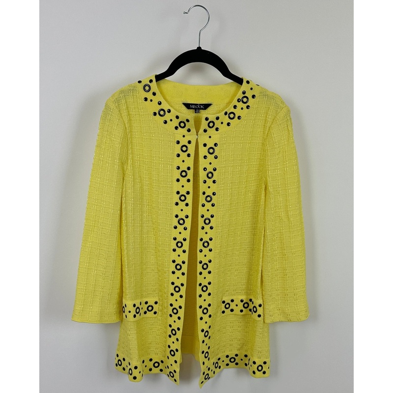 Yellow Cardigan With Black Grommet Detail- Size 2-4