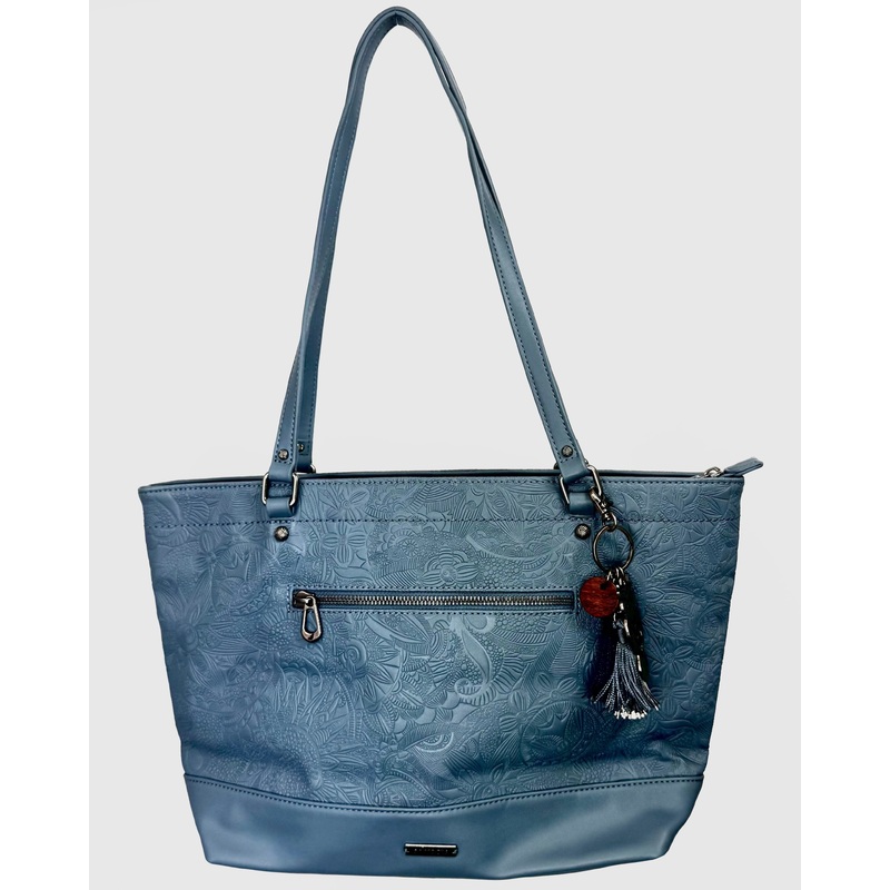 Blue Leather Tote Bag