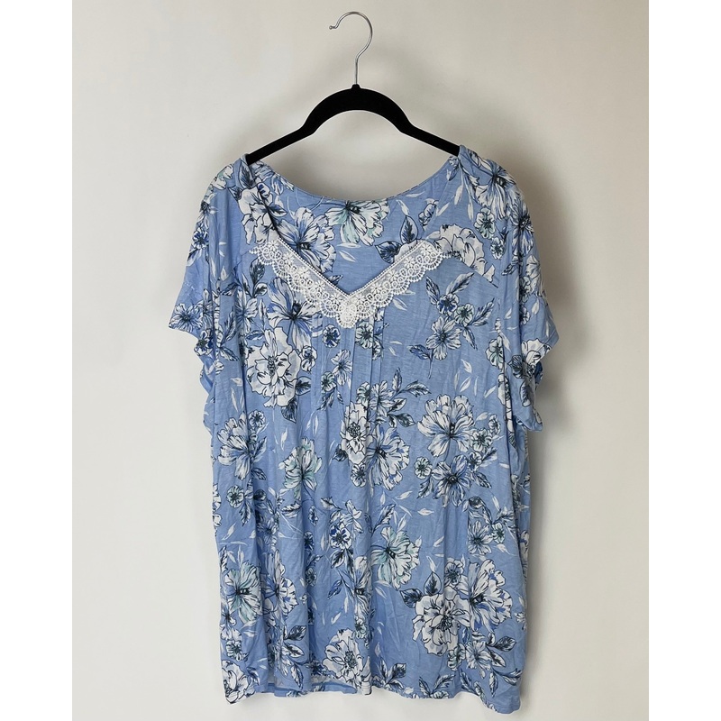 Light Blue Floral Print Lounge Top – 18W