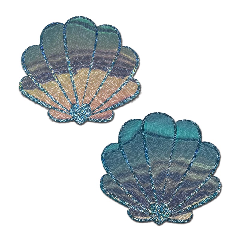 Mermaid Shells Pasties in Opalescent Seafoam Blue Seashell Nipple Covers by Pastease