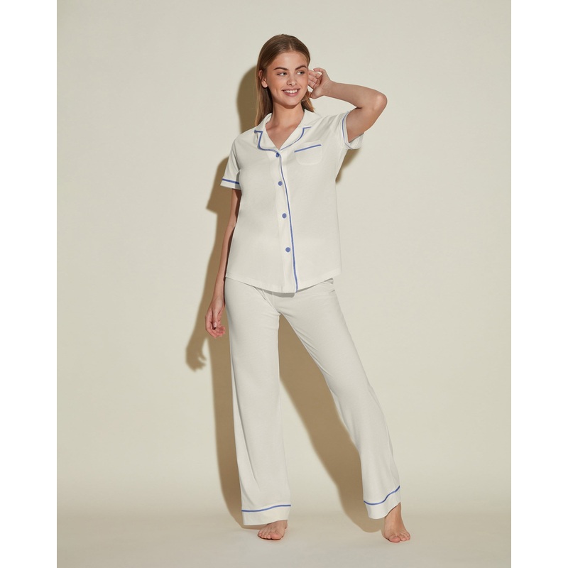 Pigiama Con Top A Maniche Corte E Pantaloni Moon Ivory/Portofino Blue XS