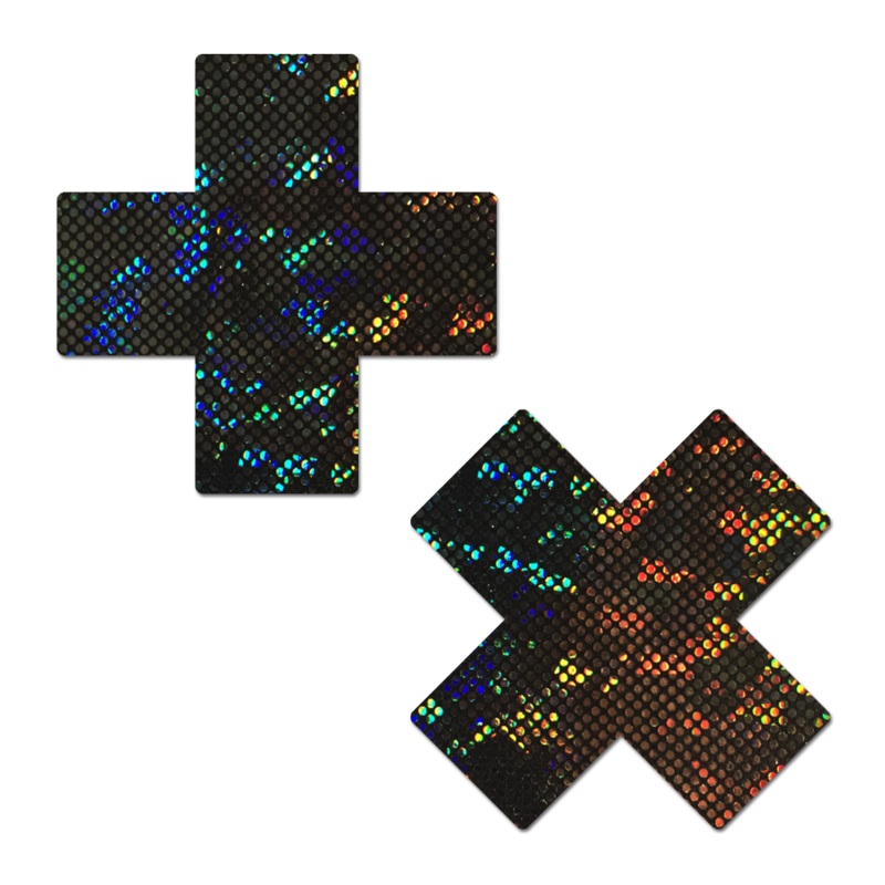 Plus X: Shattered Glass Disco Ball Glitter Cross Nipple Pasties by Pastease Black