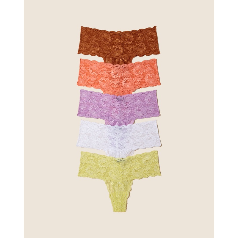 Comfie Tanga 5Er-Pack Dark Copper Coral Breeze Icy Violet Mignonette White S/M