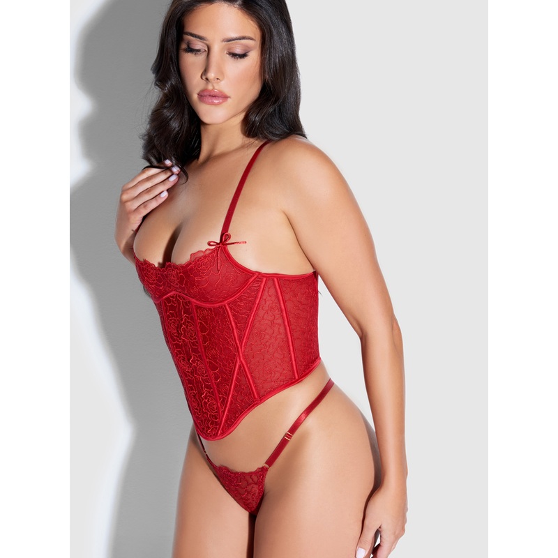Melrose Satin & Lace Underwire Bustier Crimson Red S