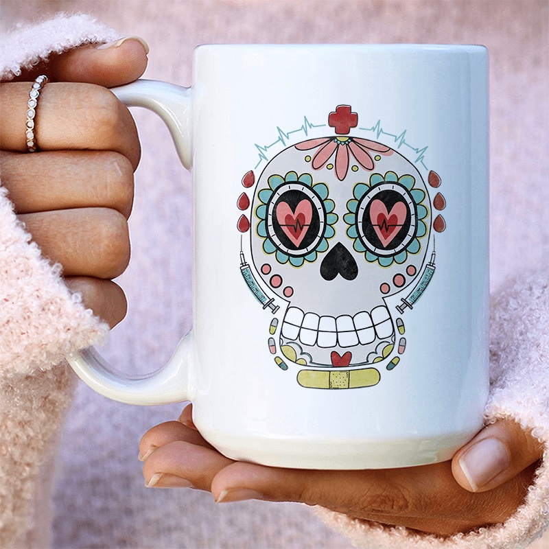 Nurse Sugar Skull Ceramic Mug 15 oz White One Size