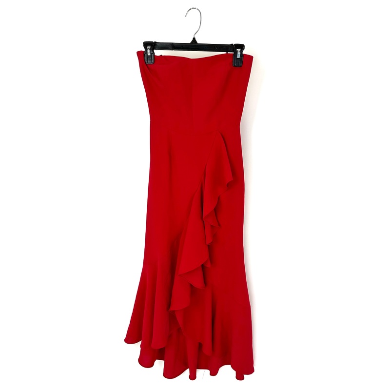 Red Ruffle Strapless Dress – Size 2/4