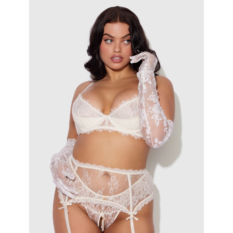 Scallop Lace Full Length Gloves White OS