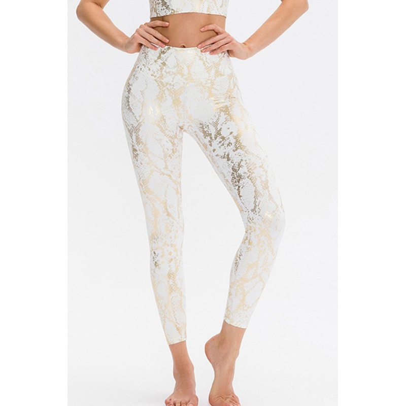 Animal Print Slim Fit Wide Waistband Long Sports Pants White 4/S