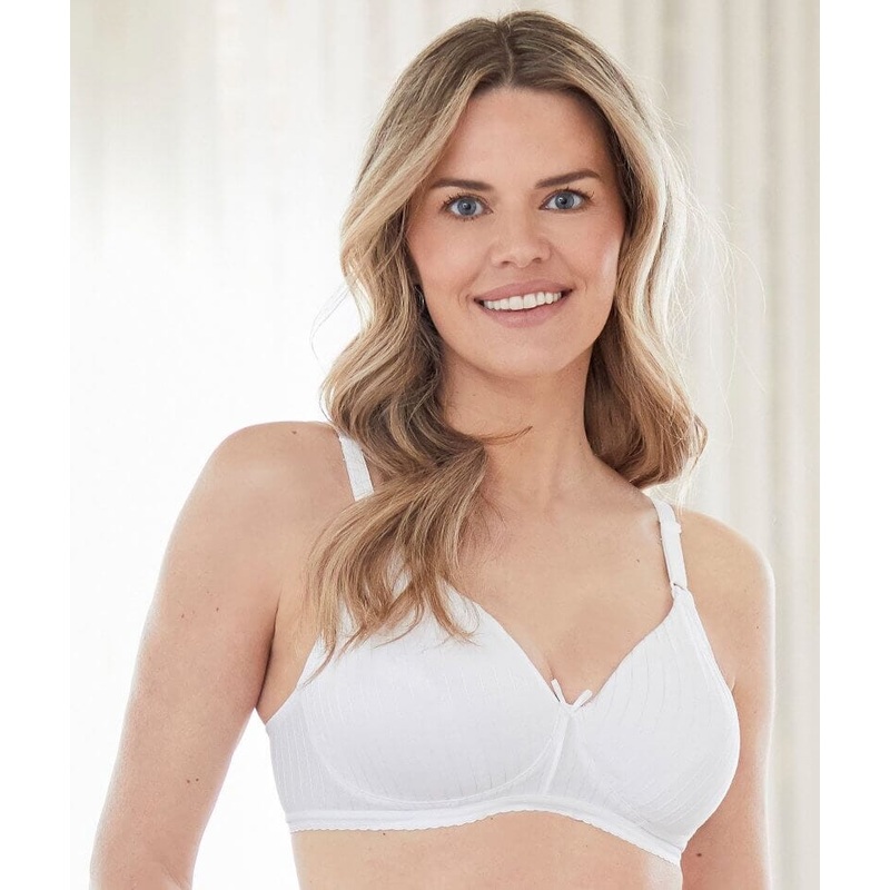 Bestform Striped Wire-free Cotton Bra with Lightly Lined Cups – White 34A