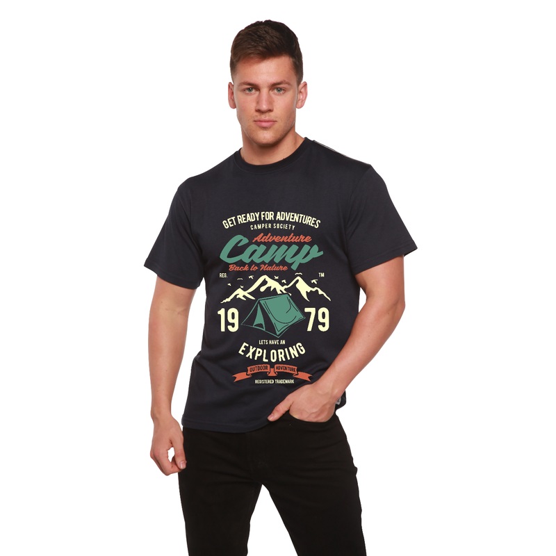 Camp Adventure Men’s Bamboo Viscose/Organic Cotton Short Sleeve Graphic T-Shirt Medium Black