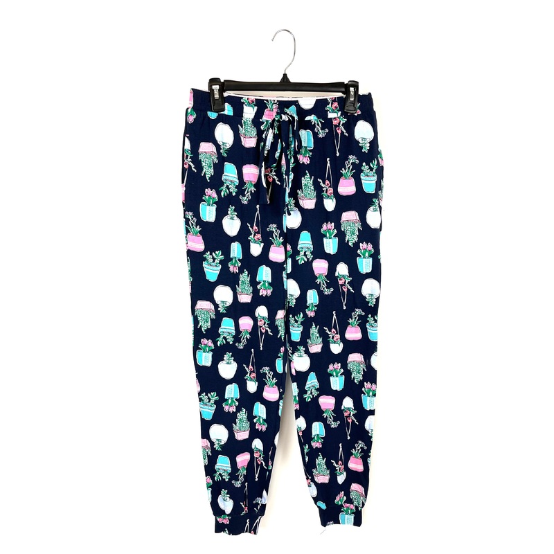 Navy Blue Plant Print Pajama Joggers – Small