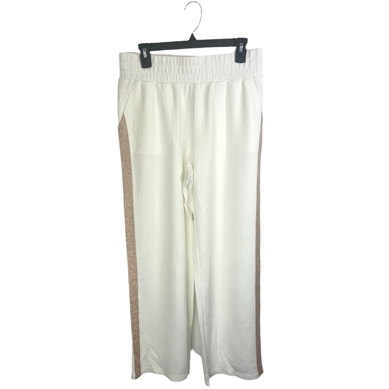 White Wide Leg Pants With Thick Rose Gold Stripe – Size 6/8