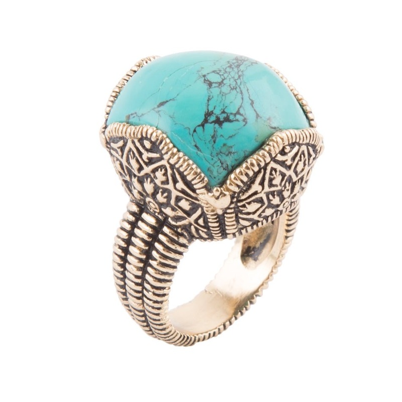 Blue Turquoise Golden Chunky Ring 7
