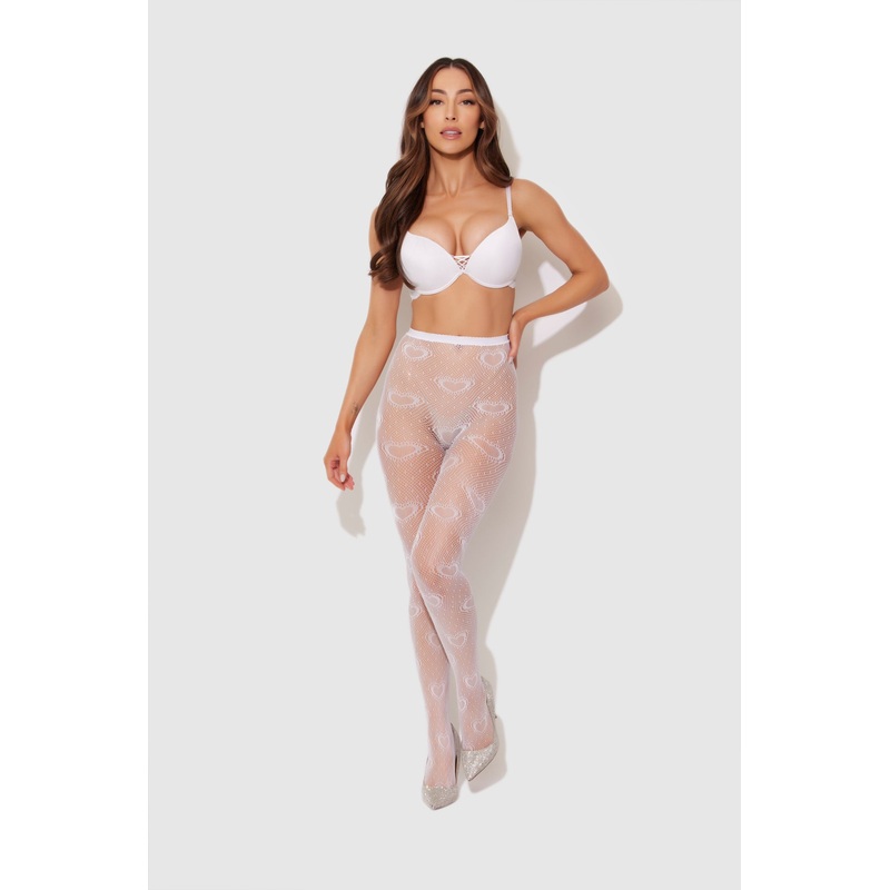 Fishnet Knit Heart Tights White OS