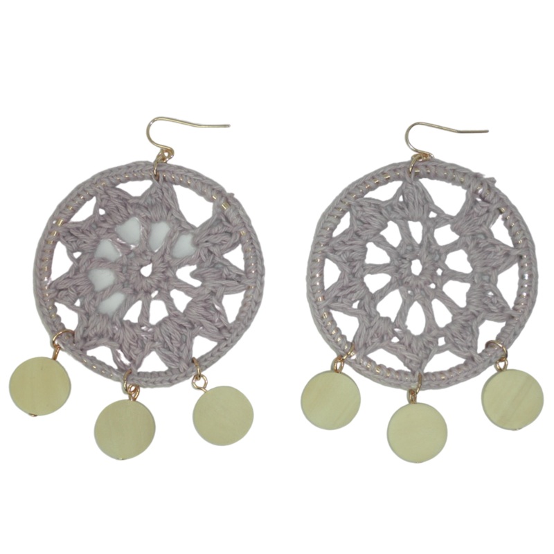 Gray Crochet Dreamcatcher Earrings