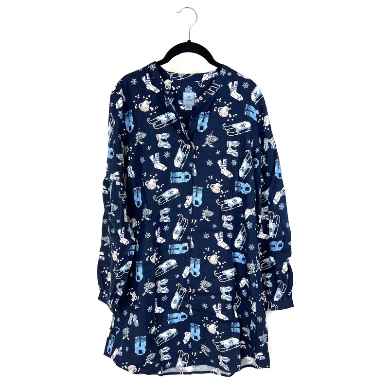 Navy Blue Printed Sleepwear Dress