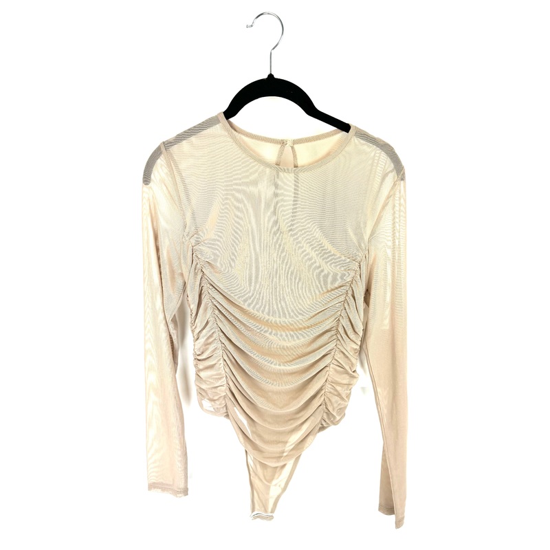 Sheer Tan Mesh Long Sleeve Bodysuit – Size 4/6