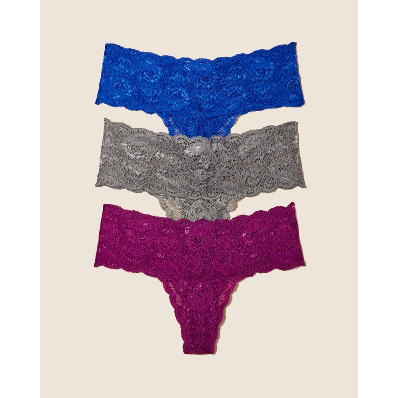 Tanga Comfie, 3Er-Pack Platinum Swiss beet Cobalt S/M