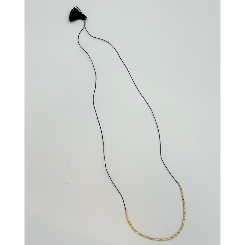 Black String Necklace with Gold Beading