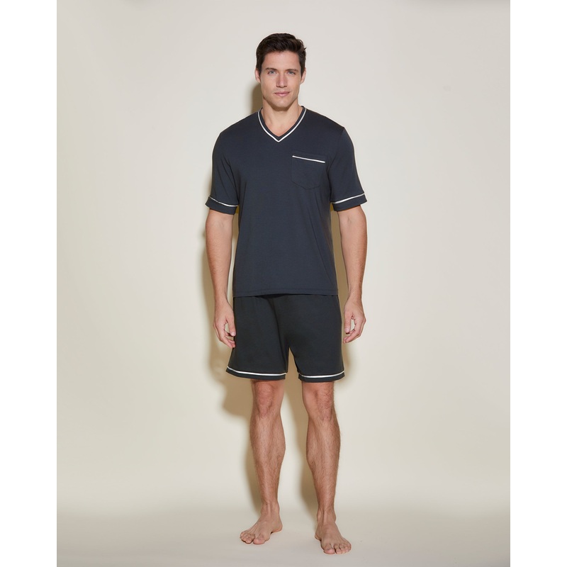 Men’s Short Sleeve Top & Shorts Pajama Set Anthracite/Ivory S