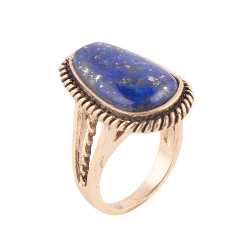 Roped Blue Lapis and Golden Bronze Ring 5