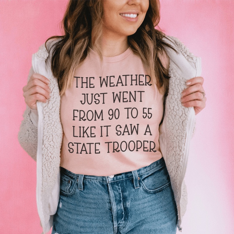 The Weather Just Went From 90 to 55 Tee Heather Prism Peach S