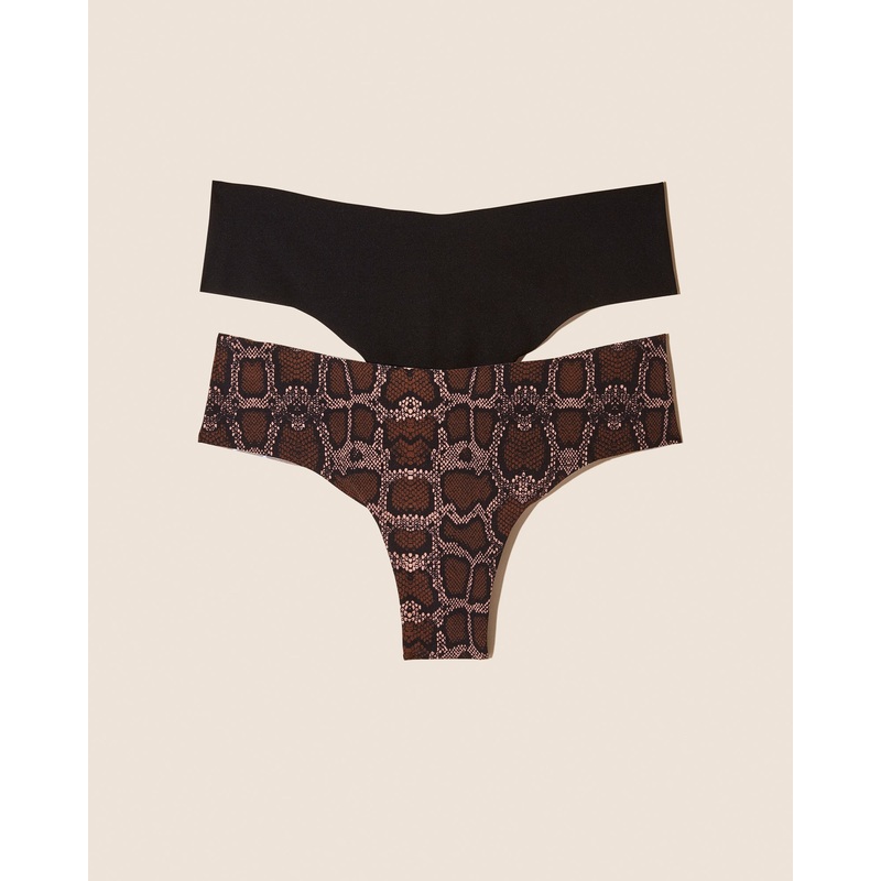 2 Pack Thong Black Black Uno Mandorla Snake S/M