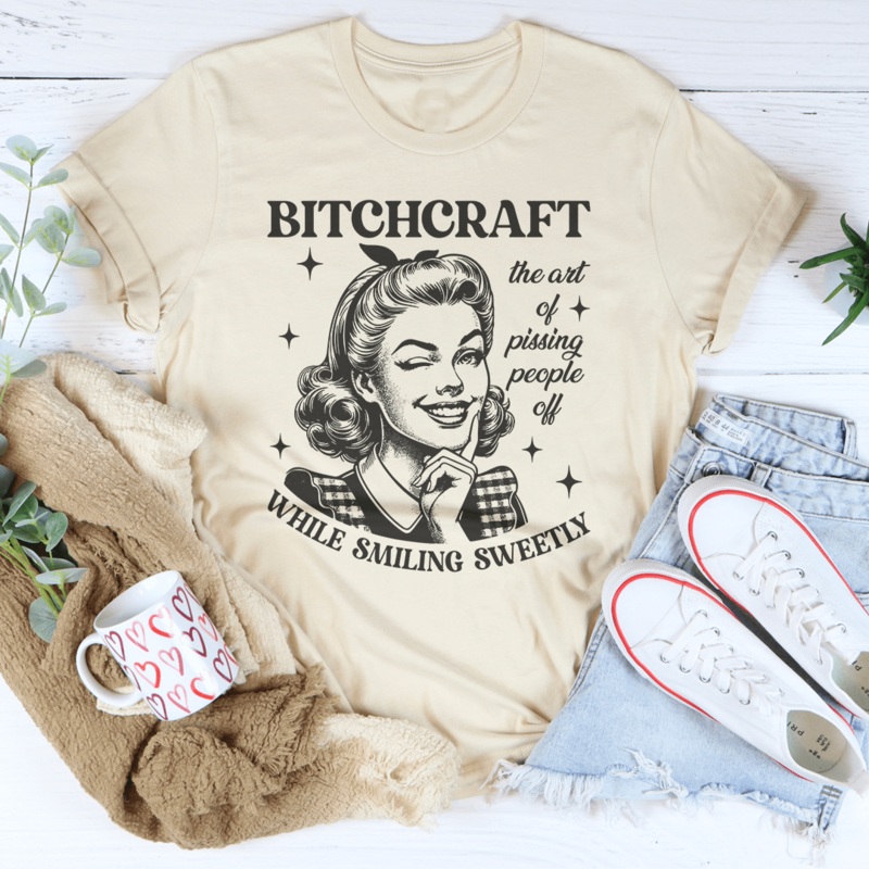 B-tchcraft The Art Of Pissing People Off While Smiling Sweetly Tee Heather Prism Peach S