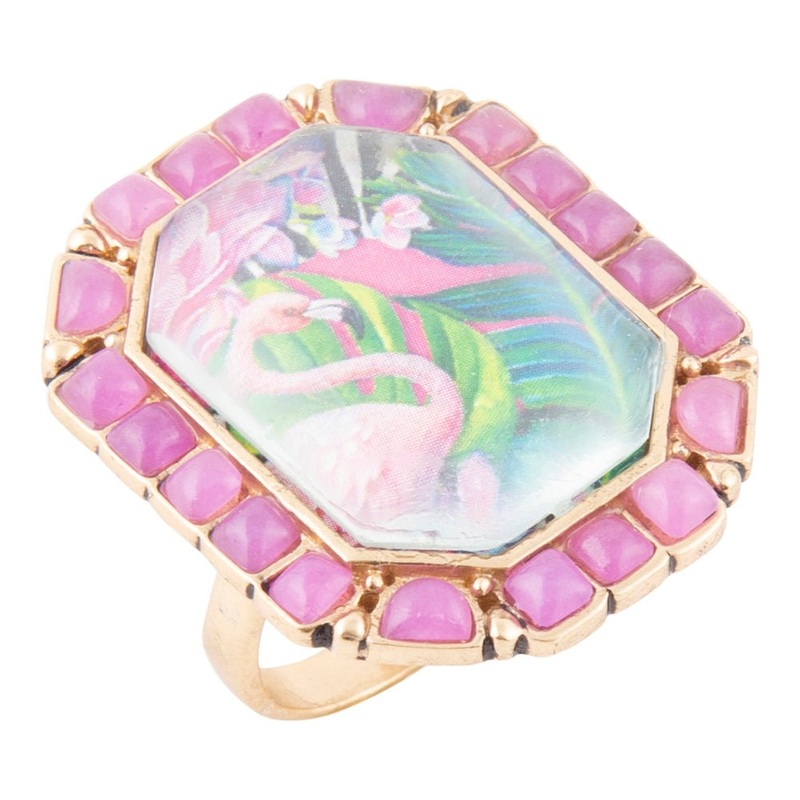 Flamingo Pink Agate Golden Statement Ring 7