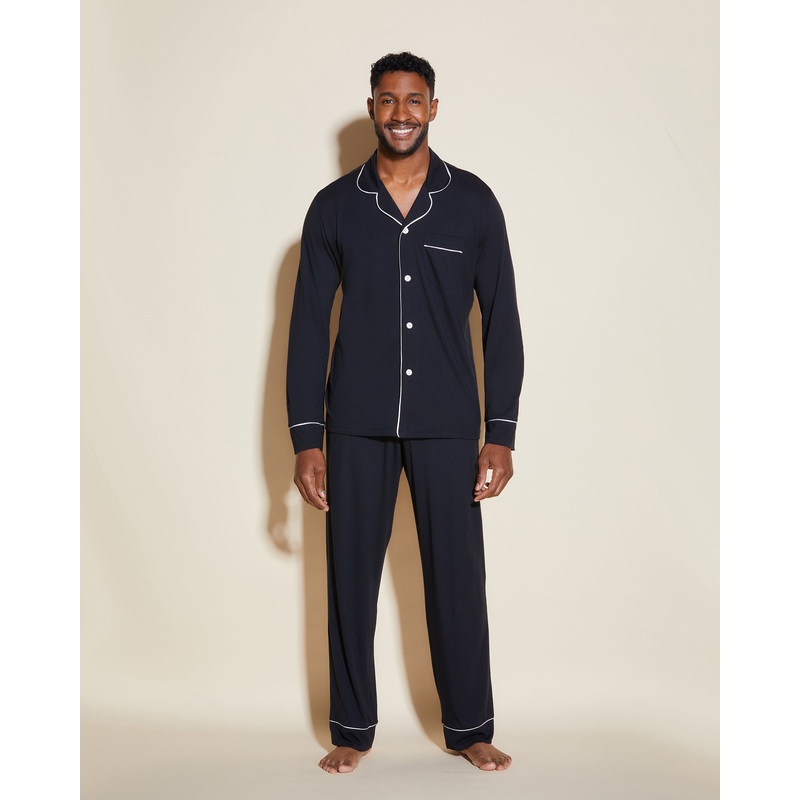 Pigiama Classico Da Uomo Con Top  Maniche Lunghe E Pantaloni Nero/Avorio S