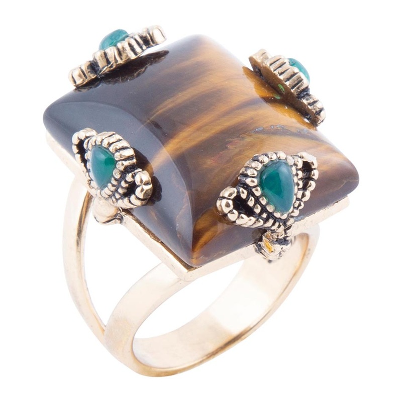 Prismatic Brown Tiger’s Eye Statement Golden Ring 7