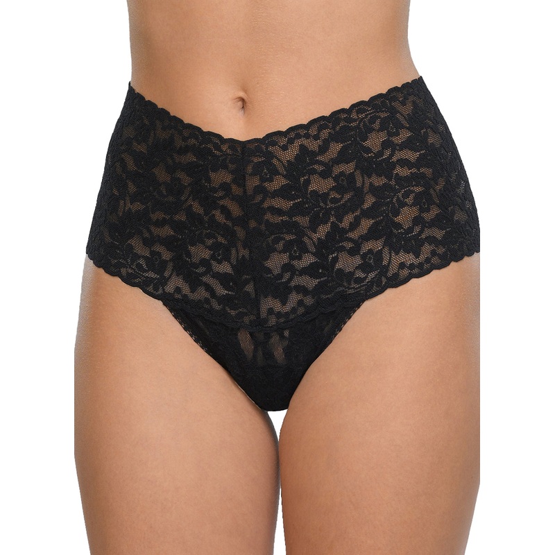 Retro Black Lace Thong Black O/S