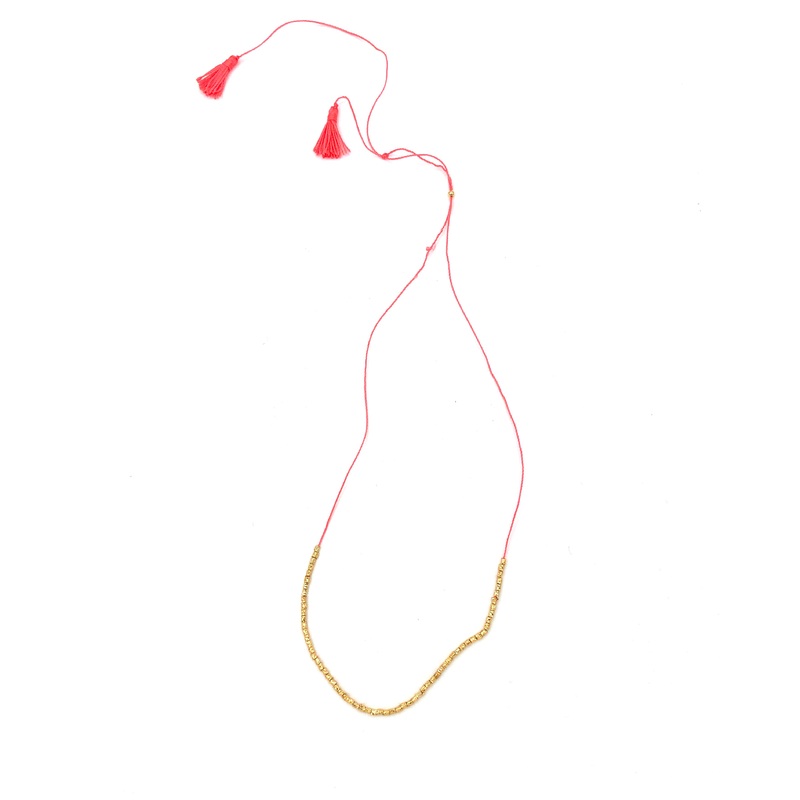 Gold Bead String Necklace Coral