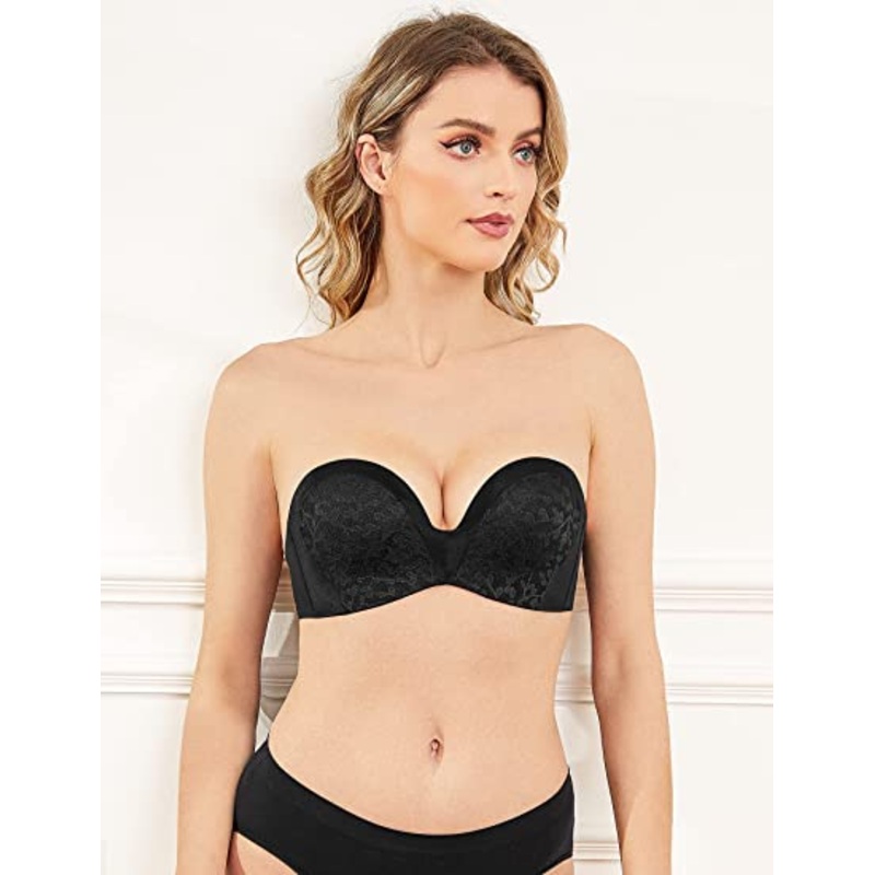 Strapless Bra Push Up Plunge Wireless Padded Multiway Contour Black 32B/70B